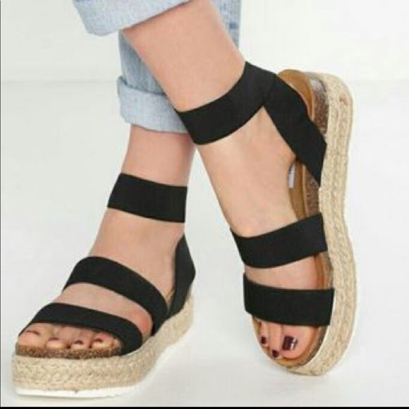 Shoes - Black Espadrille Slip On Sandals